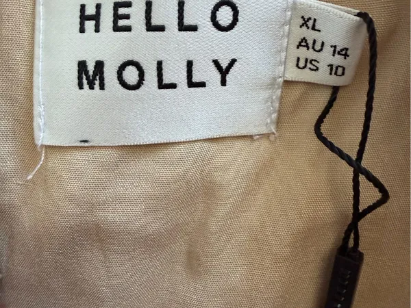Hello Molly Natural Elements Mini Dress XL Beige Red Trim Cotton NWT - Image 4