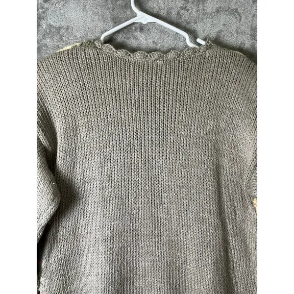 Vintage Ramie Cotton Leaf Knit Sweater Womens Oversized Cottagecore Boho Med New - Image 4