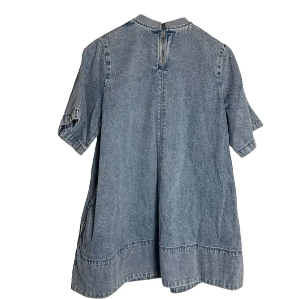 Free People Harlow Blue Denim Short Sleeve Shift A-Line Mini Dress Size XS - Image 9