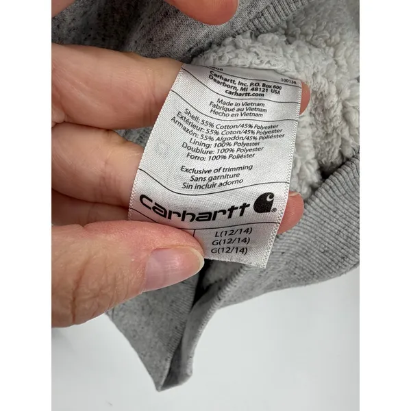 Carhartt Zip Hoodie Women Large Gray Sherpa Lined Relaxed Fit Workwear Gorpcore - Image 8