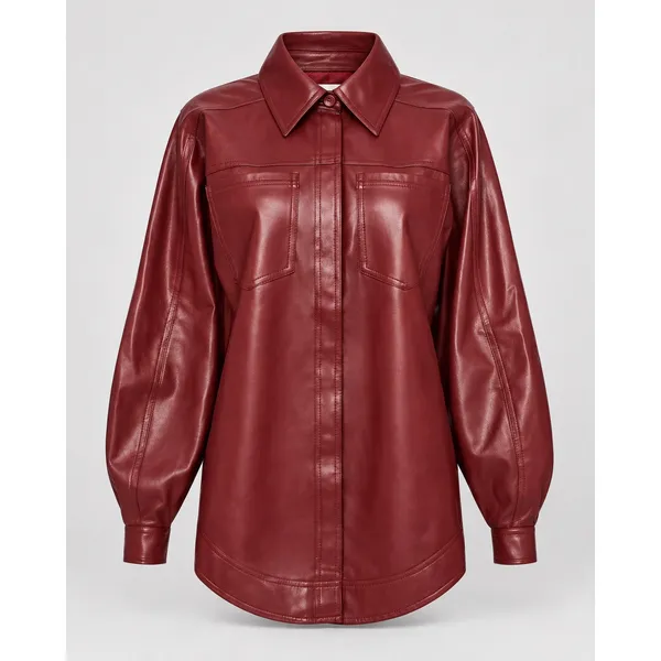 Aje Darci Burgundy Vegan Leather Shirt Jacket Fall Winter Size 6 - Image 2