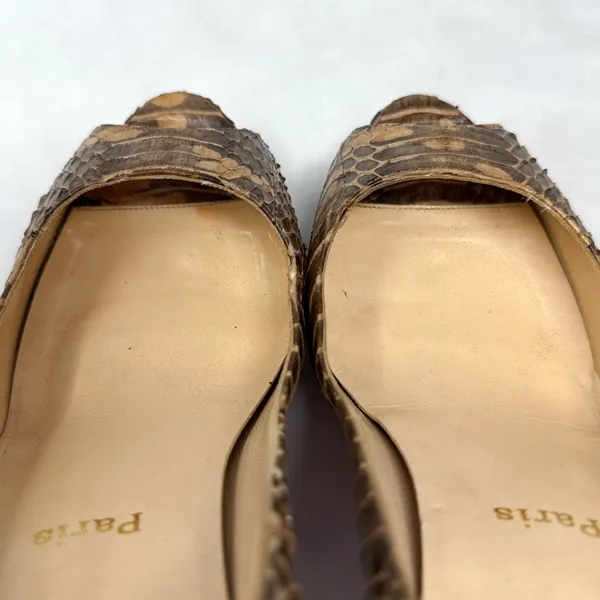 Christian Louboutin Altadama 140 Watersnake Open Toe Platform Heels Brown 38 - Image 4