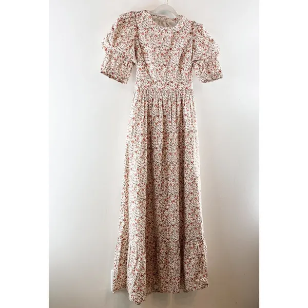 o.p.t One Pretty Time Hayden Puff Sleeve Open Back Floral Maxi Dress Pink Small - Image 6