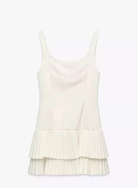 Zara mini dress casual off white ivory pleated skirt bodycon casual party - Image 16