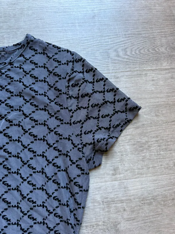 NWT White Fox All For Attention Monogram Sheer Short Sleeves Charcoal Top Size M - Image 5