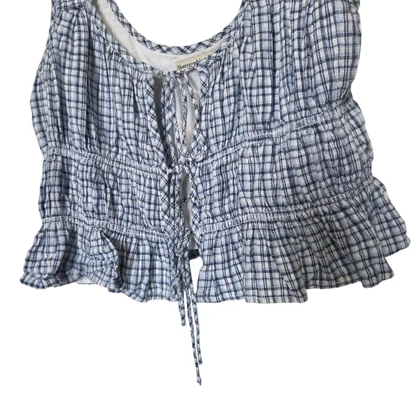 Abercrombie & Fitch Linen Blend Ruffle Cropped Ruched Tie Front Tank Top Medium - Image 4