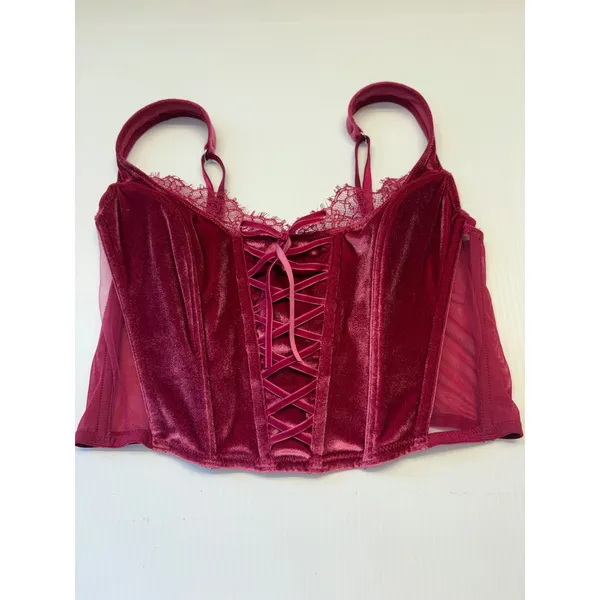 Victoria's Secret Corset Top Womens Medium Burgundy Velvet‎ Dream Angels Bustier - Image 6