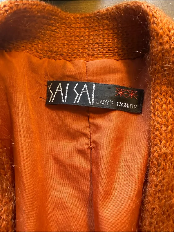 Vintage 80's Sai Sai Cardigan Women's Mohair Sweater Orange Floral L Large Lined - Image 6
