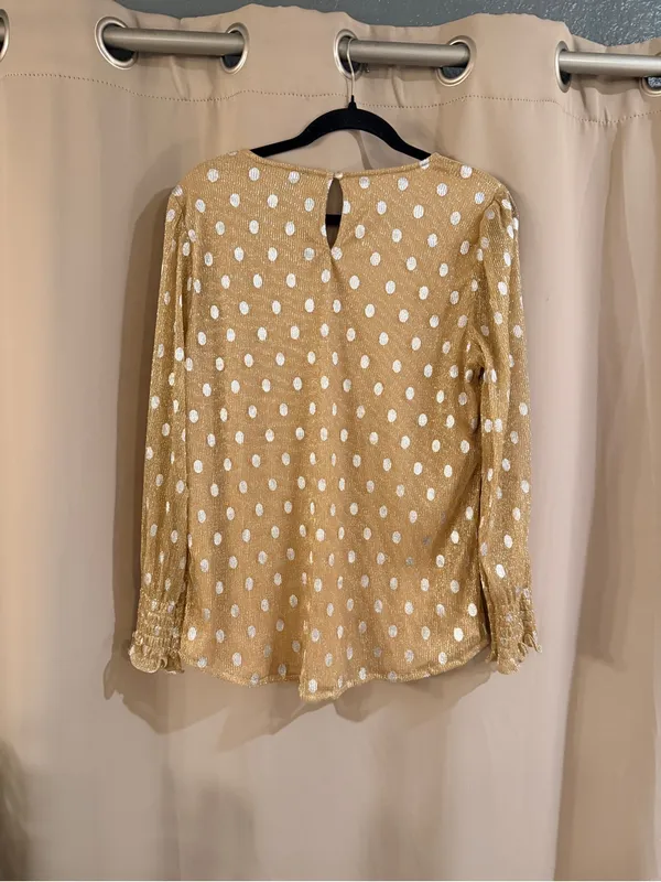 Adrianna Papell Gold Polka Dot Long-Sleeve Blouse - Image 2