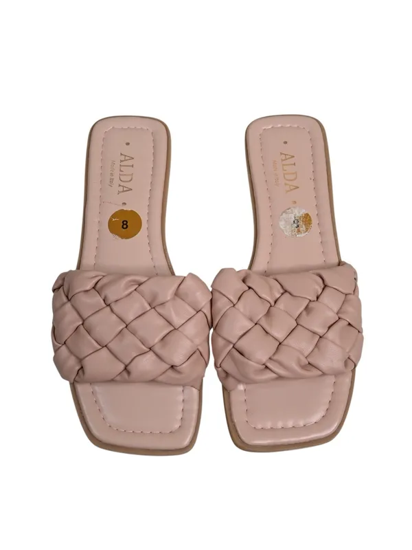 Alda Women's 8 Blush Braided Slide Sandals Made In Italy - Image 3