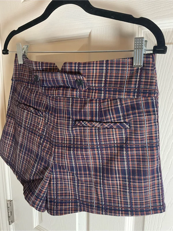 Free People Isla Plaid High Waisted Trouser Shorts Brown Navy Size 4 - Image 6