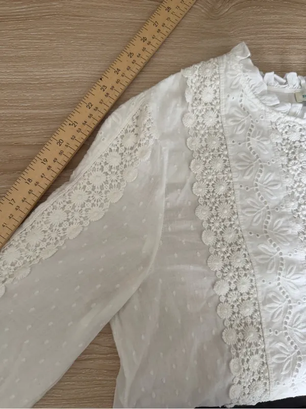 Sundance Large White Floral Embroidered Long Sleeve Blouse Crew Prairie Cottage - Image 7