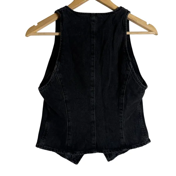 Agolde Heller Sleeveless Black Denim Button Front Structured Vest Spider XS - Image 10