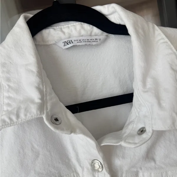 Zara denim playsuit romper button up utility short sleeves white cream collar - Image 4