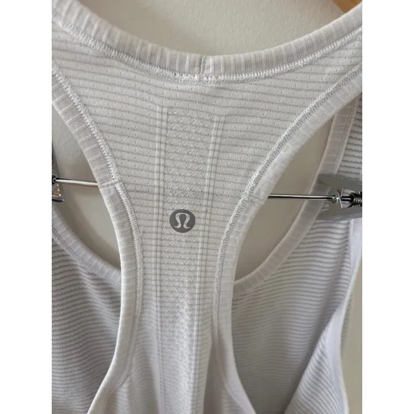 Lululemon Swiftly Tech Racerback Tank Top 2.0 White Silver Stripe Size 8 - Image 3