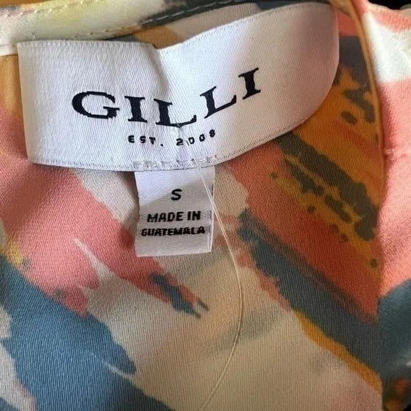 Gilli Womens Blouse Peach Blue Watercolor Abstract Print Dolman Sleeve Layering - Image 5