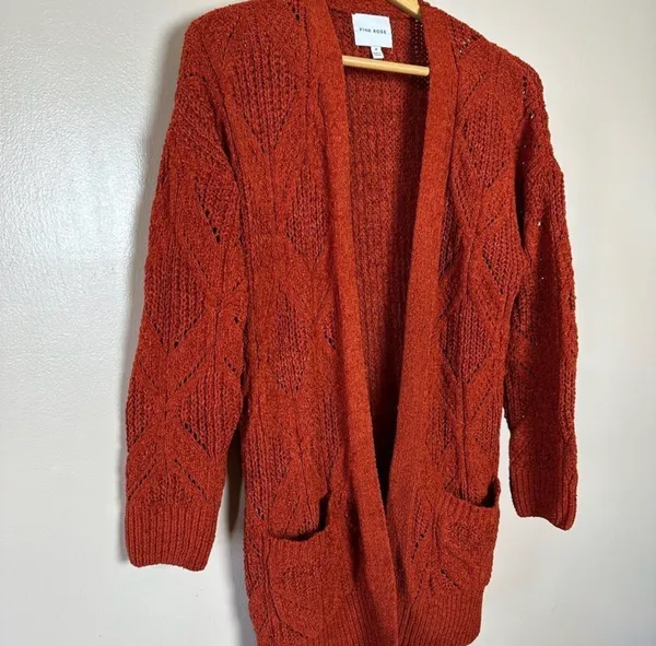 CLEARANCE! Rust Pink Rose Oversized Open Cardigan Size M Like New - Image 3