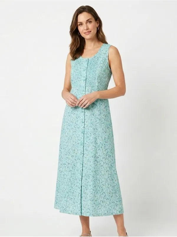 Christopher & Banks Teal Floral Pintuck Maxi Dress - Size 10 Y2K 2000s - Image 11