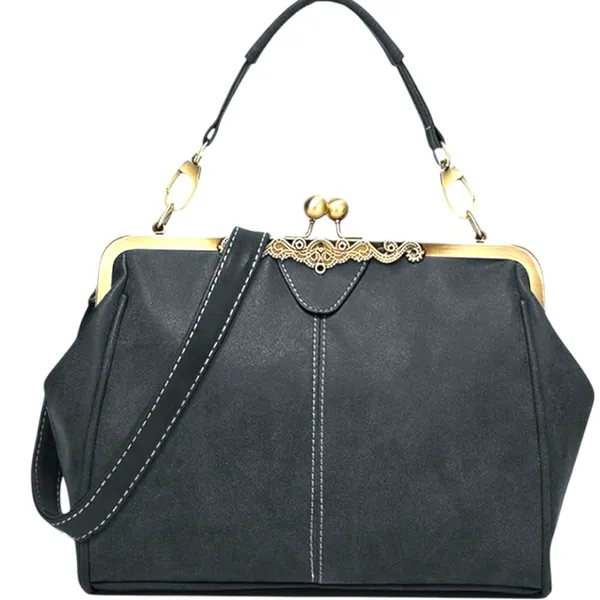 Elegant Black faux leather kiss lock Handbag! New - Image 2