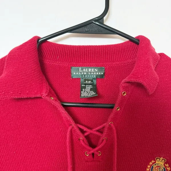 VTG Lauren Ralph Lauren Polo Sweater XS Petite Red Preppy Old Money Crest Logo - Image 3