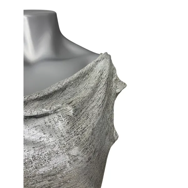 Vince Camuto Women's Silver Metallic Ruched Mini Dress 6 Sheath Cowl Neck - Image 7