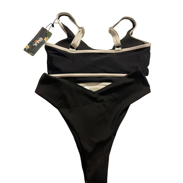 Black Sporty Two-Piece Swimsuit Set Athletic Beachwear‎ A-311 - Image 3