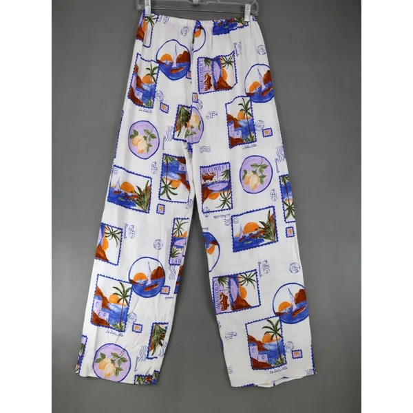 Anthropologie New Label Of Love Printed Wide Leg Linen Pants Sz M‎ Beach Resortwear Dolce Vita - Image 4