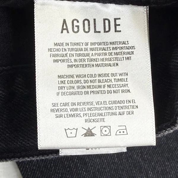 AGOLDE High Rise Straight‎ Leg Jeans Faded Black Raw Hem Size 30 Button Fly - Image 9