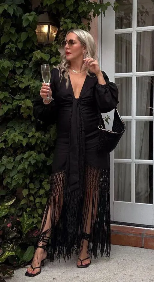 Zara dress midi black linen fringed fringes boho - Image 5