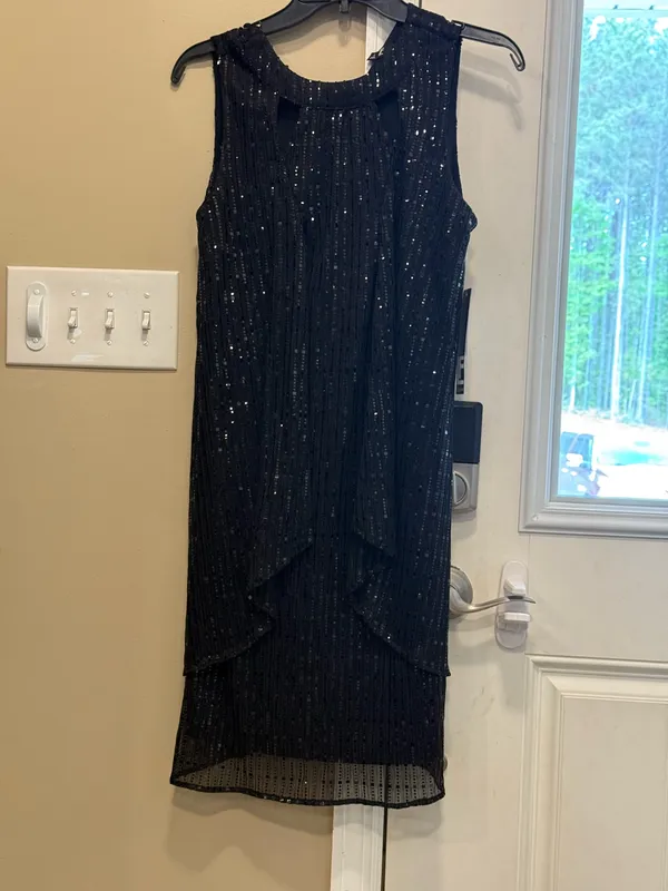 Leslie Fay Black Sequin Mini Dress Size 4 Formal Semi Formal - Image 2