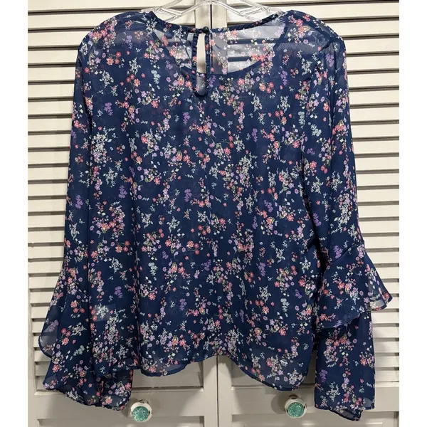Crave Fame Floral Sheer/Chiffon Keyhole Long Bell Sleeve Size‎ L Flowy Boho - Image 5