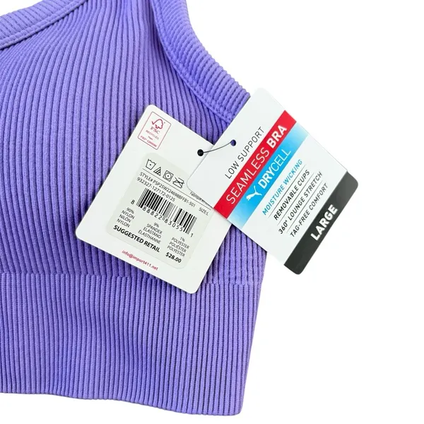 Puma Truth or Dare Ribbed Seamless Sports Bra -‎ Size L - Purple - NWT - Image 5