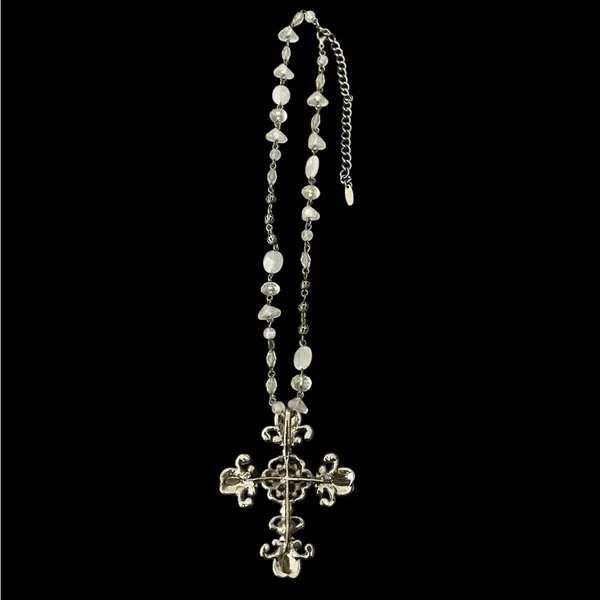 VTG VCLM Ornate Silver Tone Cross Pendant Necklace Rhinestones - Image 6