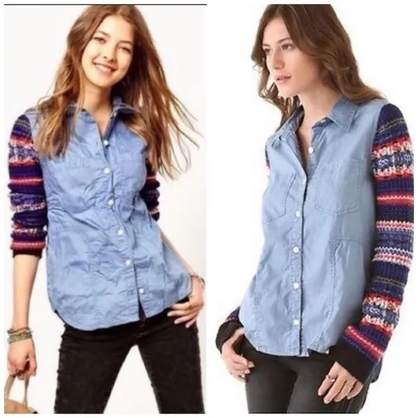 We the Free Fair‎ Isle Chambray Top Small A0002 - Image 2