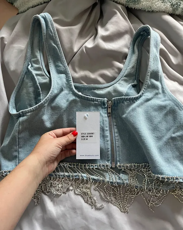 These Three Boutique Denim Top with beading - Image 3