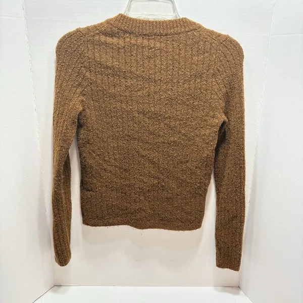 Madewell Merritt Shrunken Cardigan Sweater Brown Merino Wool Ribbed HO19 Size S - Image 3