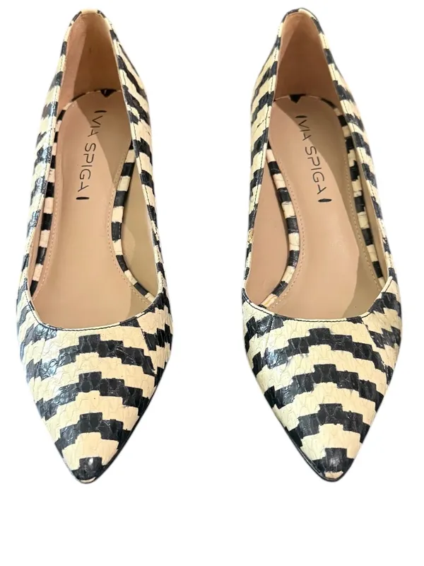 Via Spiga Snake Skin Black and Cream‎ Kitten Heel Sz 6M - Image 2