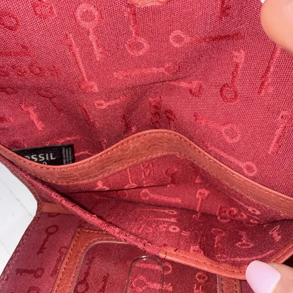 Fossil Red Leather Wallet Long Live Vintage Cards Cash Coin Checkbook Zip & Snap - Image 11