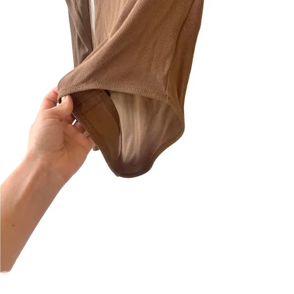 Madewell Ribbed Crewneck Full-Coverage Bodysuit Brown Size S - Image 3