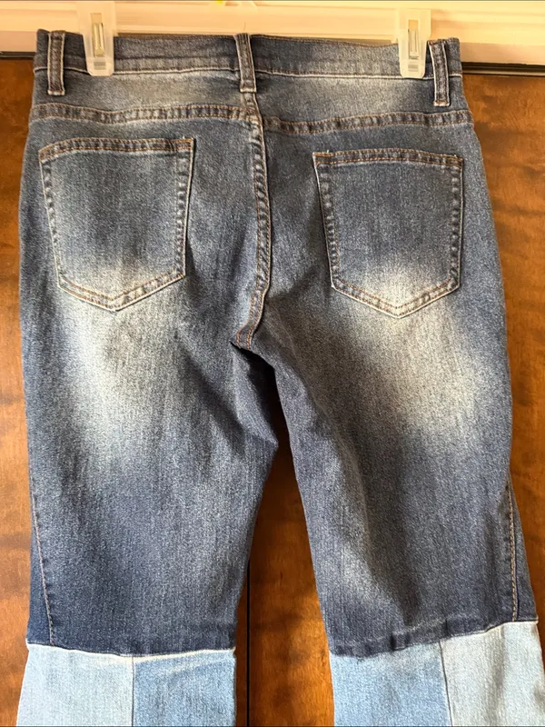 VENUS Patchwork Two Tone Flare Jeans High Rise Wide Leg Denim. Size 6 - Image 7