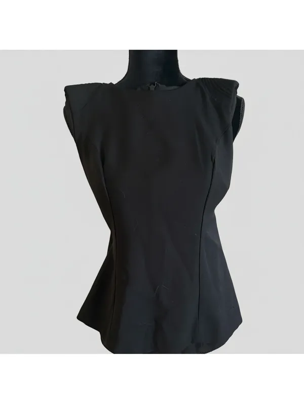 Banana Republic Black Structured Peplum Sleeveless Top US0 Padded Shoulders - Image 2