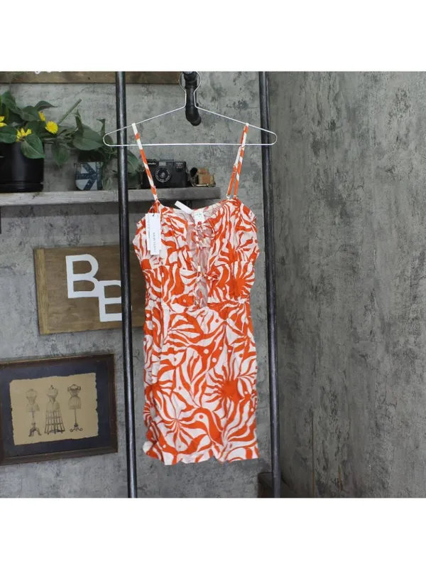 NWT Sanctuary Mini Cover-Up Dress with Front Tie White Sand Orange Multi M - Image 3