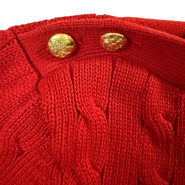 Lauren Ralph Lauren Red Cable Knit Boat Neck Sweater Gold Button Detail Womens L - Image 4