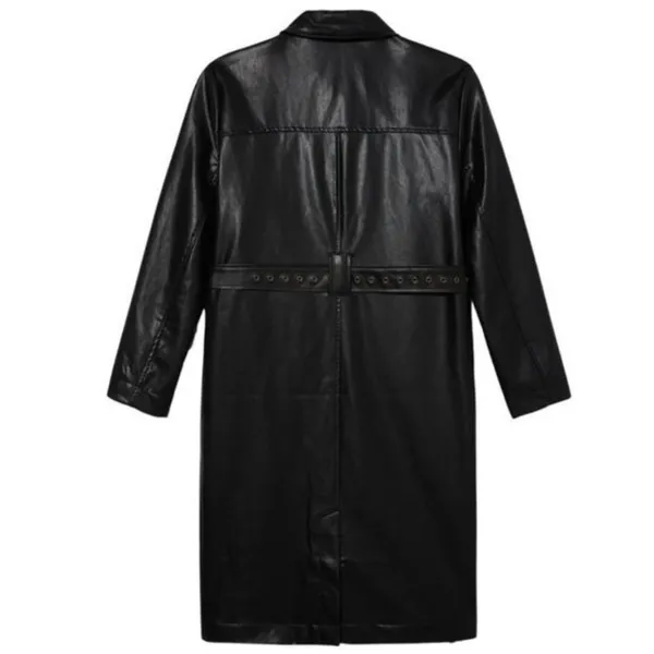 NWT Honor The Gift Vegan Leather Belted Trench Coat S Black Oversized Logo - Image 15