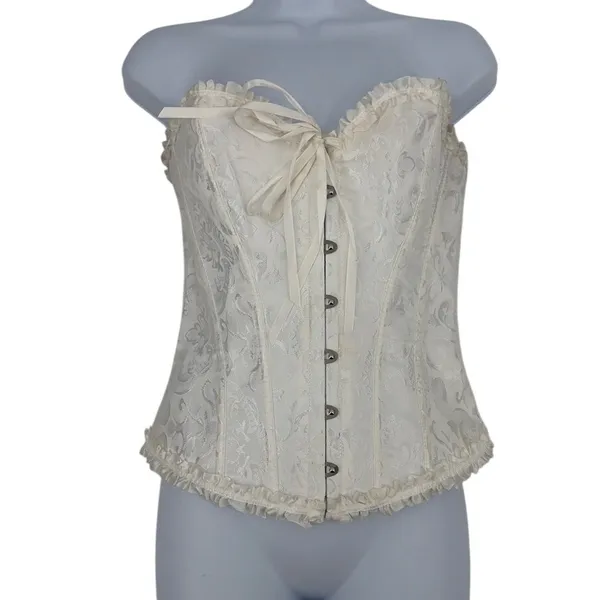 Y2K Coquette Cream Corset Top Sz S Bustier Lace Up Fairycore Bridal Goth - Image 2