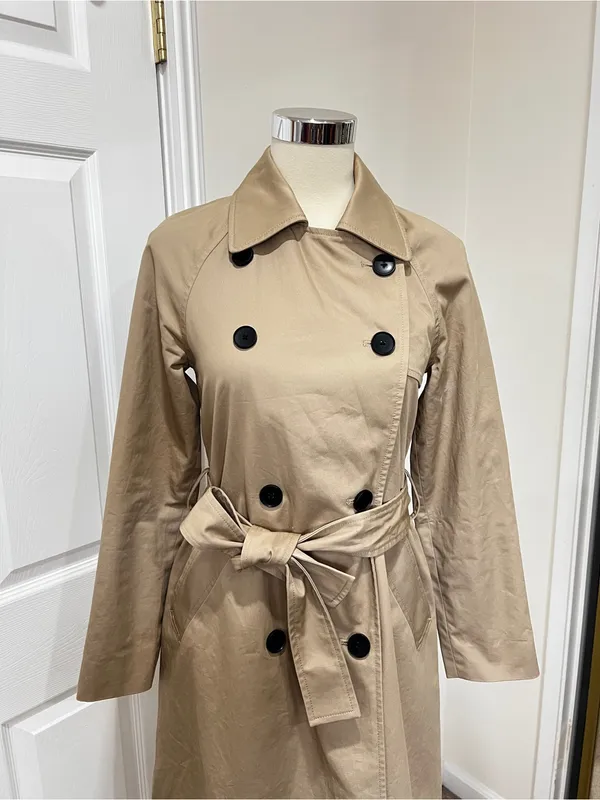 Everlane The Cotton Modern Trench Coat Size XXS Khaki Tan Cornstalk Lined - Image 9