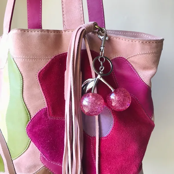 Pink Glitter Cherry Bag Charm, Silver Tone - Image 4