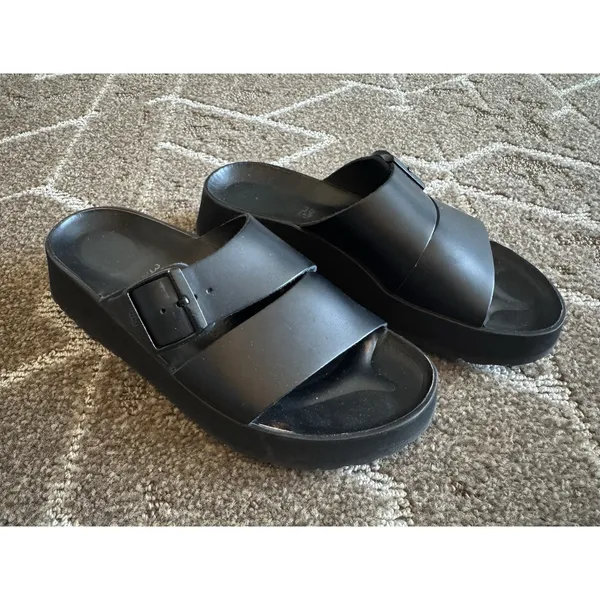Papillio Birkenstocks Almina Black Leather Wedge Sandals Contoured Footbed 7 38 - Image 4