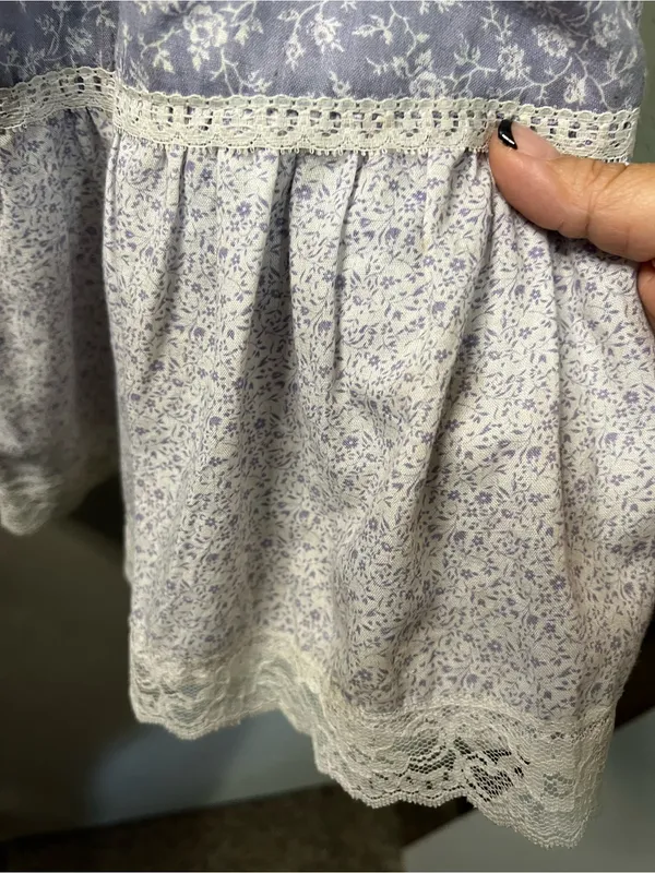 JCPenney Vintage 70s Lilac Floral Prairie Lace Trim Button Front Midi Skirt - Image 6