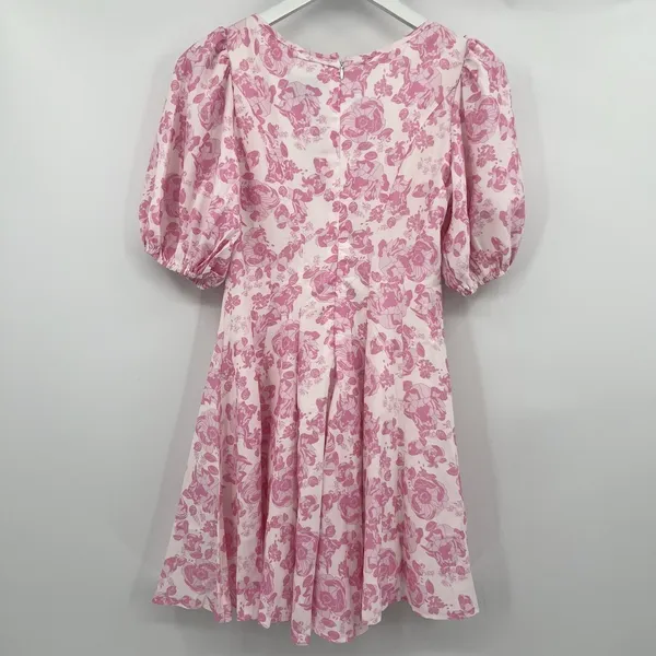 Hello Molly Women's 4 Short Sleeve Pink White Floral Mini Dress V-Neck Girly NWT - Image 5